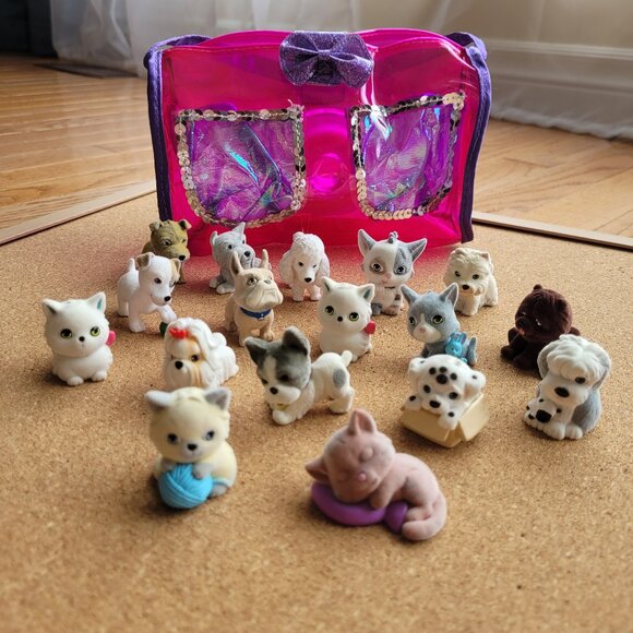 Puppy Kitty In My Pocket Flocked Dogs and Cats Soft Carrying Case Lot of 17 - Picture 1 of 12